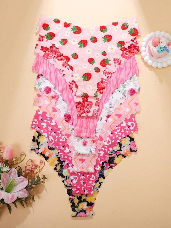 Floral Wavy Trim Seamless Panties