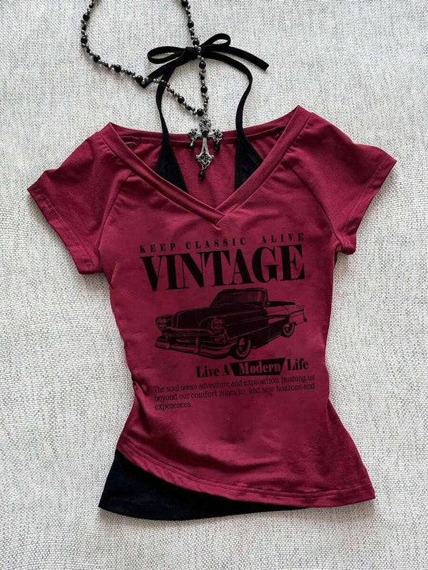 Vintage Car Halter Tie-Up Tee
