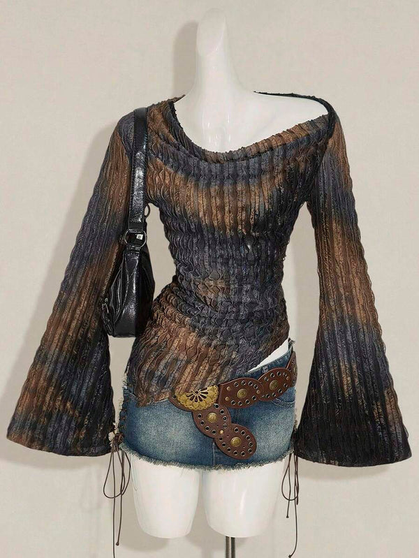 Tie Dye Off Shoulder Asymmetric Top