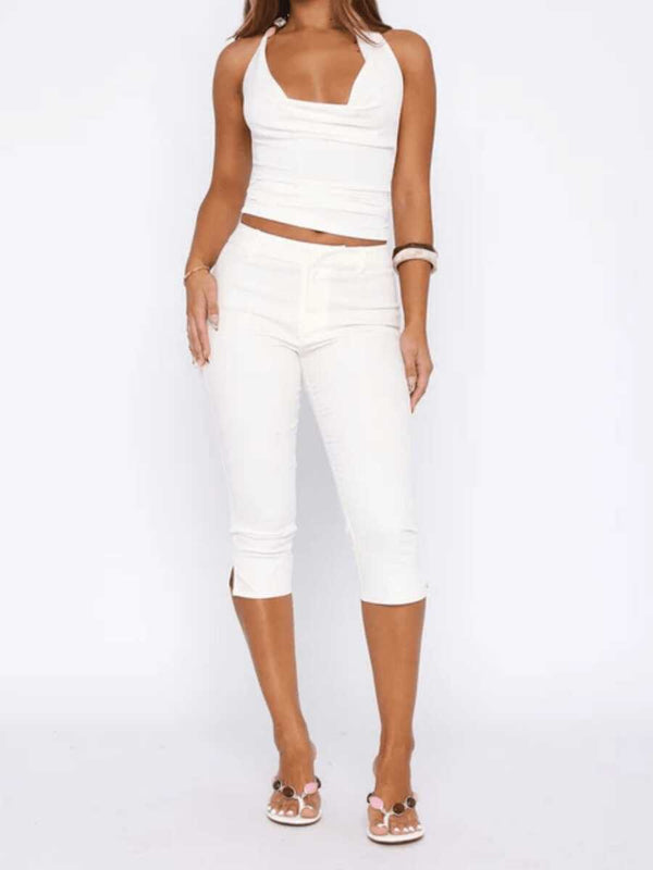 High-Waist Slim Denim Capris