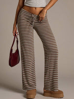 Brown Striped Low-Waist Pants - 1