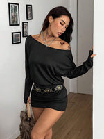 Asymmetrical Batwing Knit Mini Dress - 3