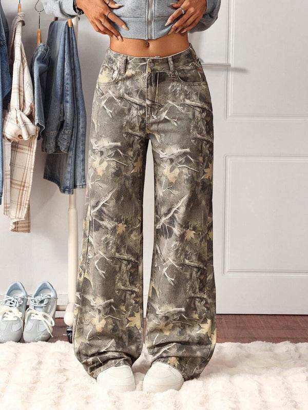 BlushCamo Wide-Leg Cargo Pants
