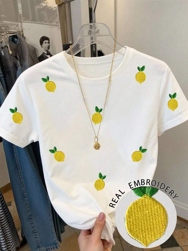 Fruit Embroidered Short Sleeve T-Shirt