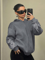 Flame Rhinestone Print Hoodie - 2