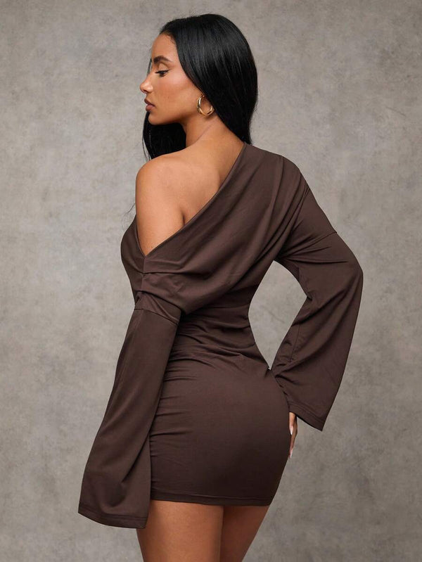 Asymmetric Neck Mini Dress