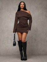 Asymmetric Neck Mini Dress - 4