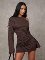 Asymmetric Neck Mini Dress - 5