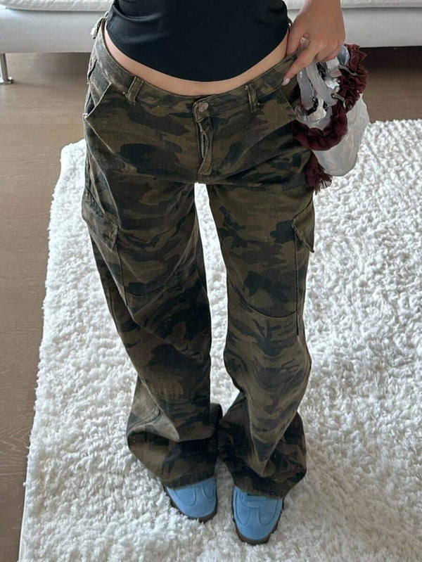 Camo Cargo Straight Leg Pants