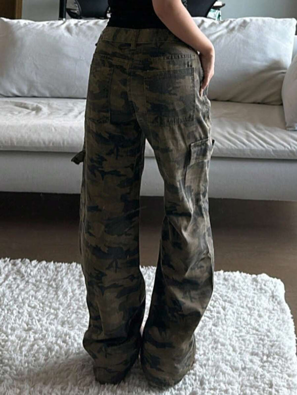 Camo Cargo Straight Leg Pants