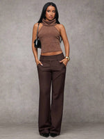 Solid Color Low-Waist Casual Pants - 3
