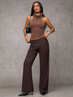 Solid Color Low-Waist Casual Pants - 4