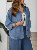 Plus Size Button-Up Denim Blouse - 5