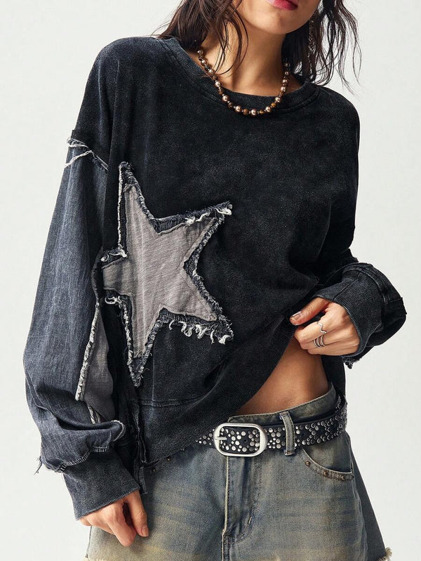 Boho Patchwork Washed Sweatshirt