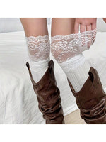 Lace Trim Knee-High Boot Socks - 1