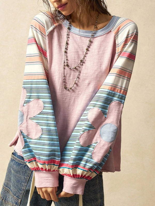 Casual Colorblock Knit Sweatshirt