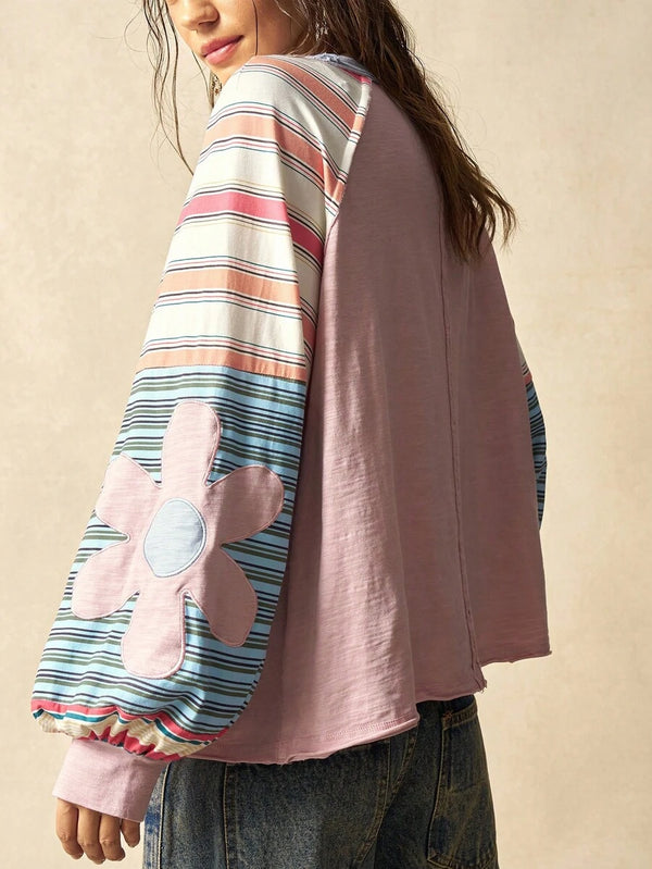 Casual Colorblock Knit Sweatshirt