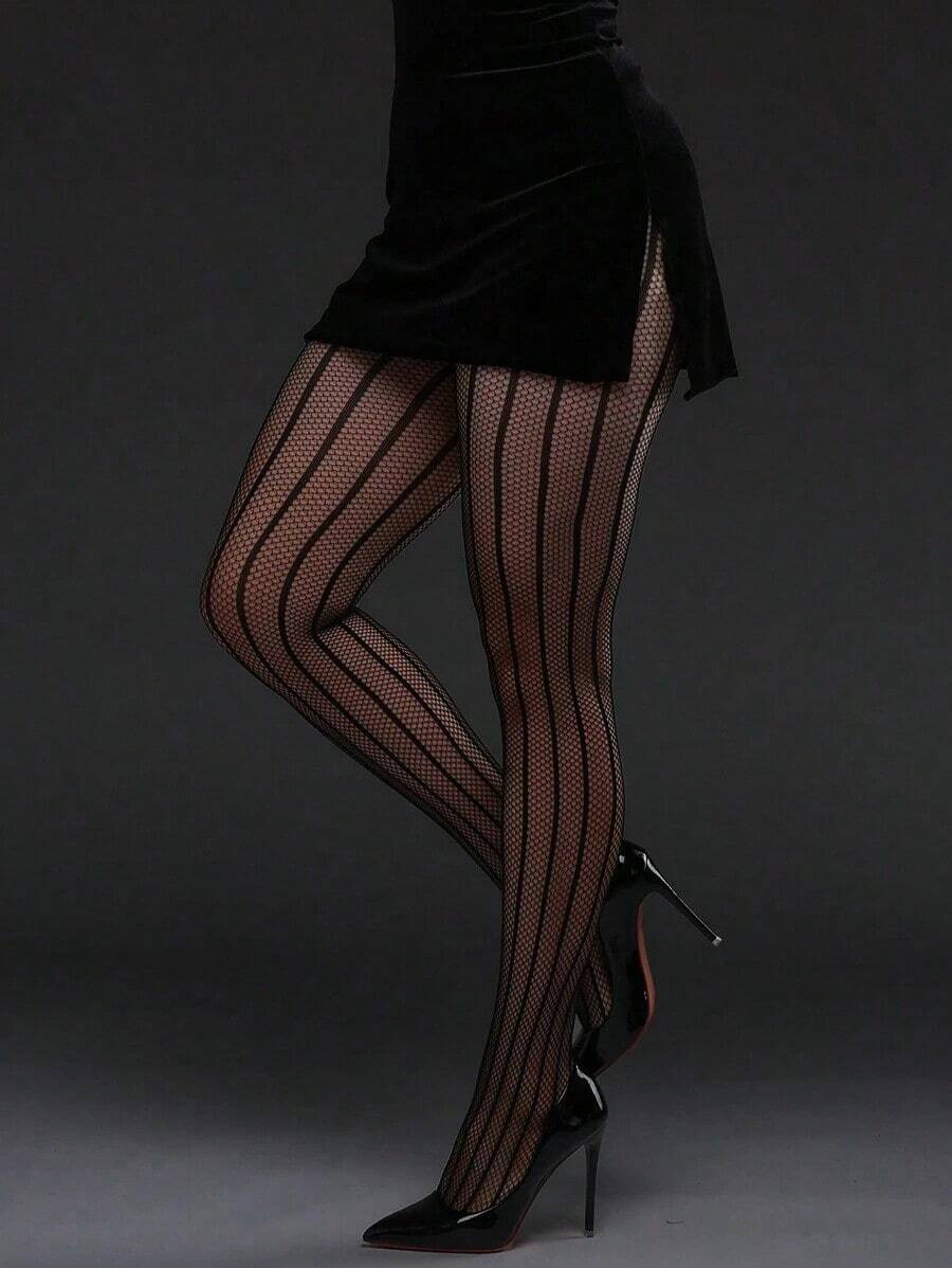 Plus Size Stripe Fishnet Tights