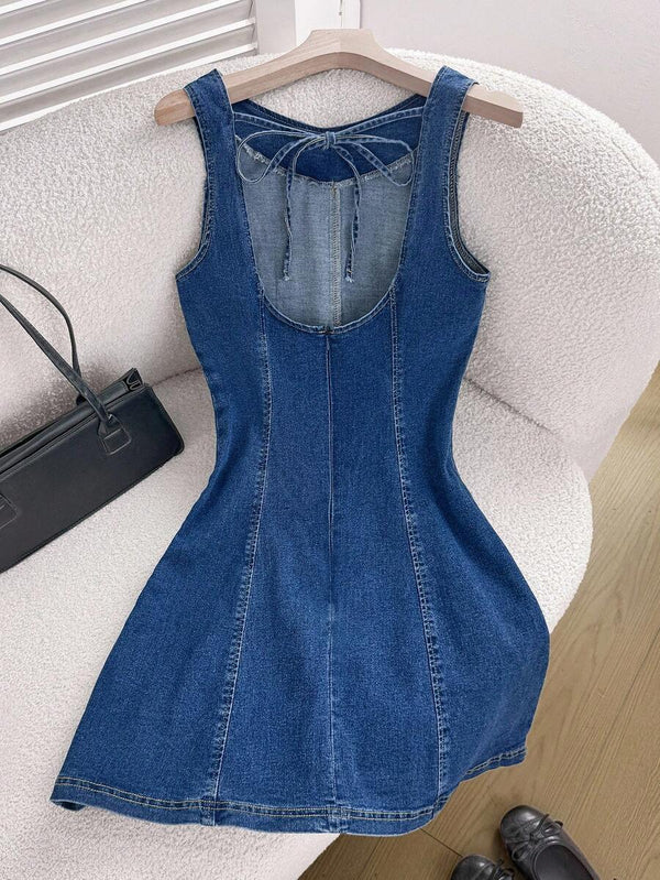 Tie-Up Denim Mini Dress