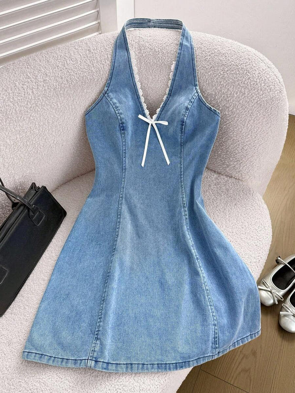 Halter Denim Bodycon Mini Dress