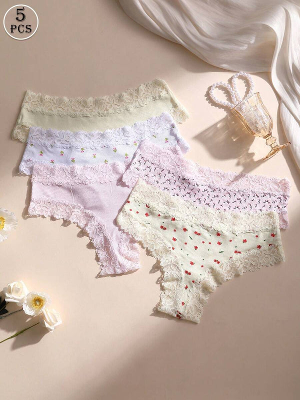 Lace Patchwork Seamless Thong Panties