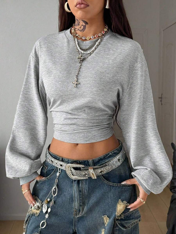 Ruched Balloon Sleeve Crop Top