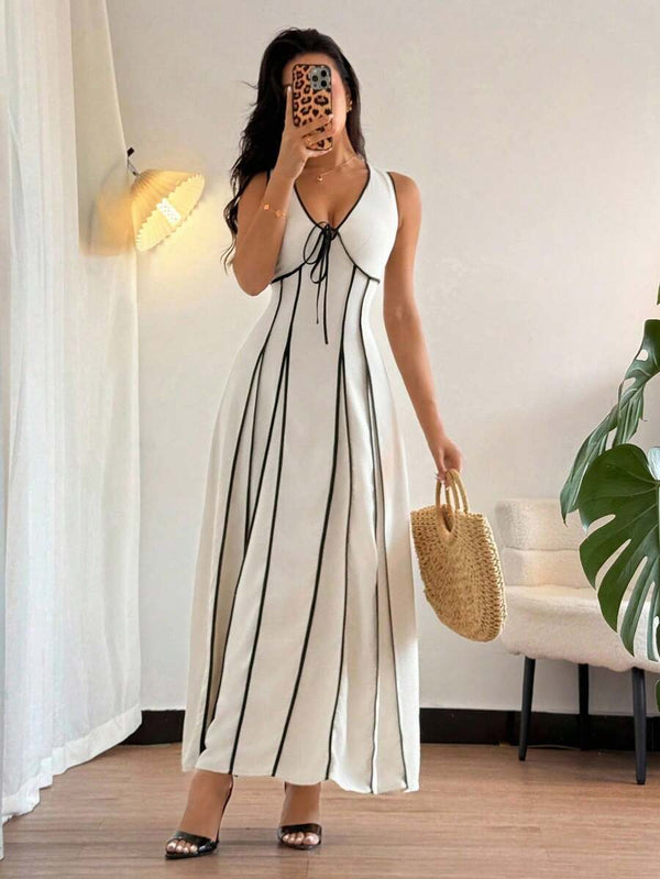 V-Neck Sleeveless Striped Dress