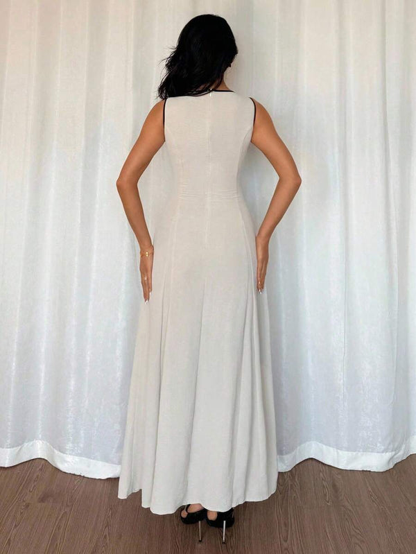 V-Neck Sleeveless Striped Dress