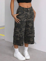 Camouflage Patterned Loose Denim Pants - 1