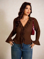 Plus Size Ruffle Flare Sleeve Top - 3