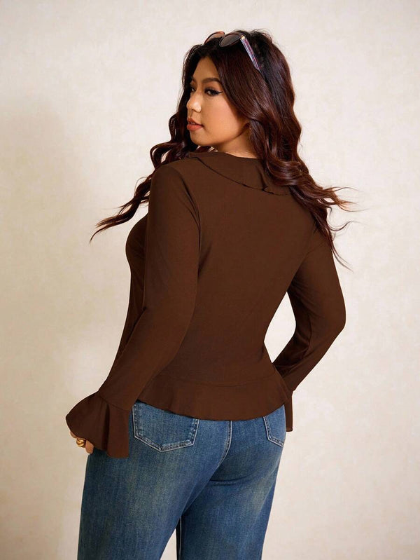 Plus Size Ruffle Flare Sleeve Top
