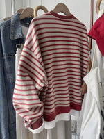 Striped Pattern Crew Neck Sweatshirt - 2