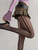 Retro Striped Sheer Slimming Pantyhose - 3