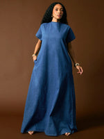 Deep V Back Denim Maxi Dress - 1