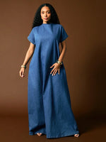 Deep V Back Denim Maxi Dress - 4
