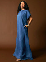 Deep V Back Denim Maxi Dress - 5
