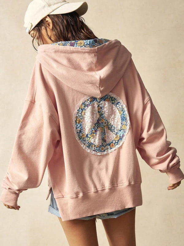 Vintage Peace Lace Detail Hoodie