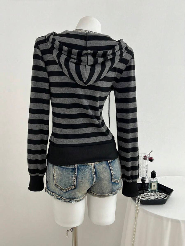 Striped Ribbed Zip-Up Sweatshirt