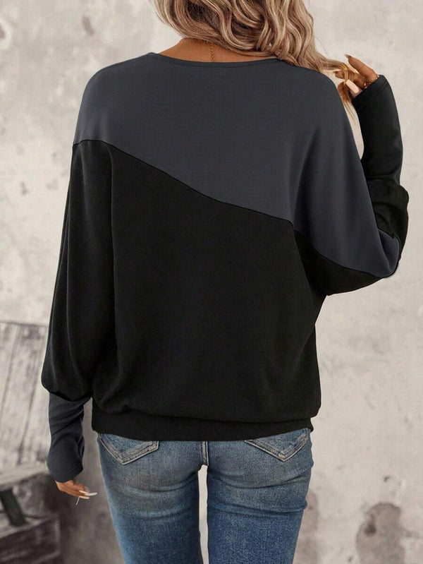 Two Tone Batwing Sleeve Sweatshirt