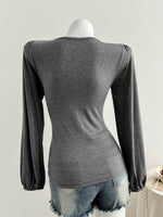 Y2K Patchwork Button Long Sleeve Top - 2