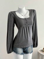 Y2K Patchwork Button Long Sleeve Top - 5