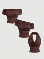 3-Way Cowl Neck Off-Shoulder Top Set - 5