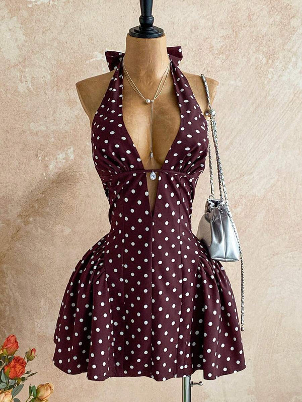 Polka Dot V-Neck Mini Dress