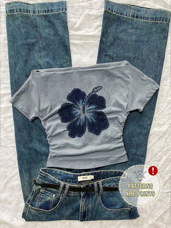 Y2K Hibiscus Off-Shoulder Tee