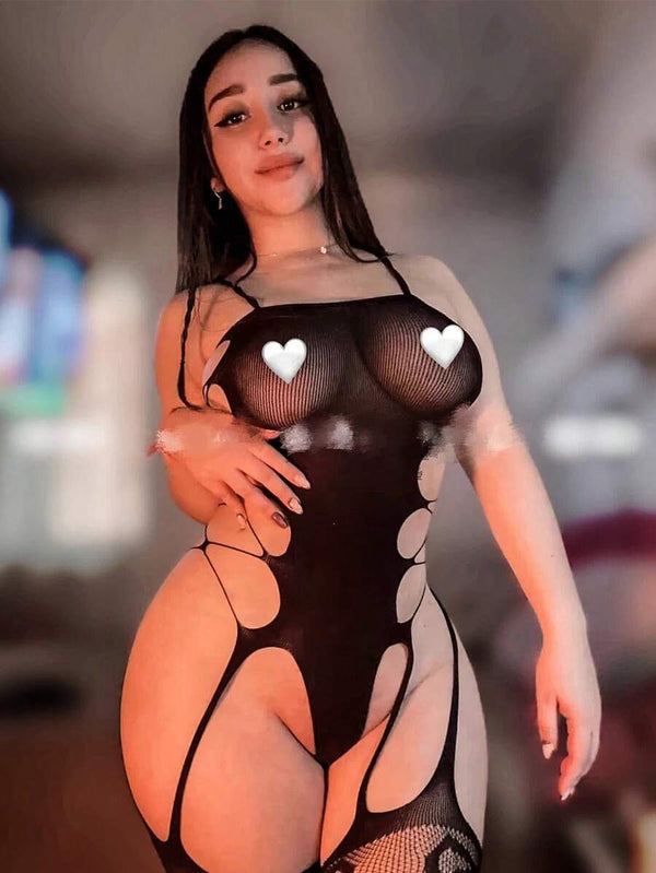 Fishnet Bodysuit with Thigh-High Stockings