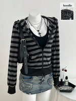 Striped Ribbed Zip-Up Sweatshirt - 1