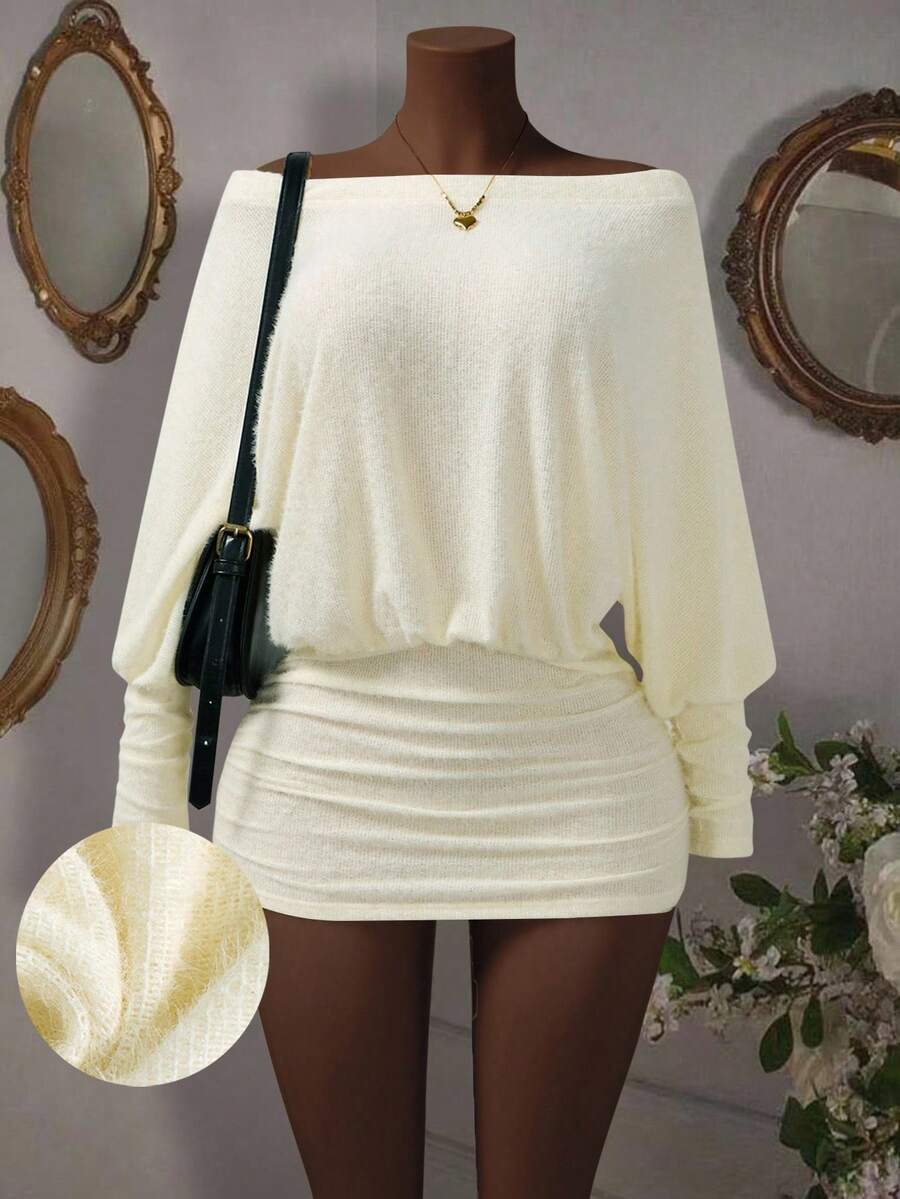 Sheer Off-Shoulder Long Sleeve Bodycon Dress
