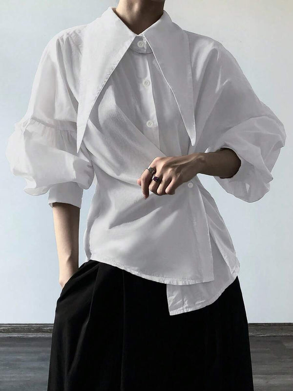 Elegant Pointed Collar Button-Up Shirt
