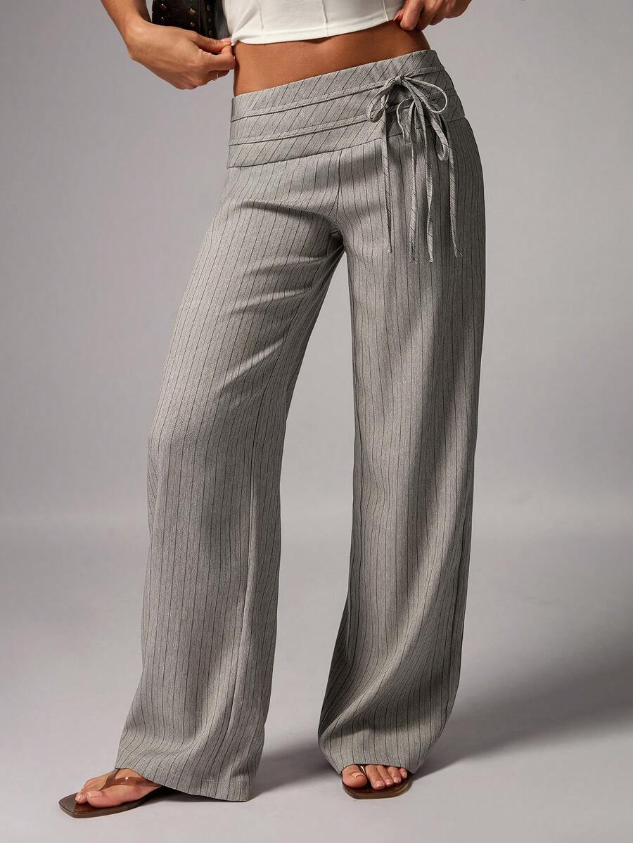 Striped Low-Waist Tie Pants