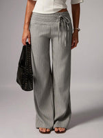 Striped Low-Waist Tie Pants - 3